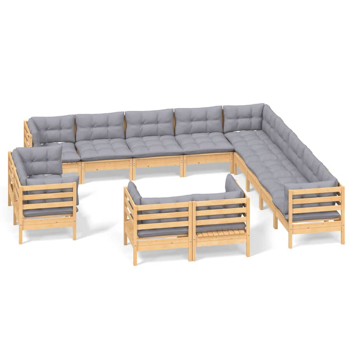 Set mobilier de grădină cu perne, 13 piese gri, lemn masiv pin WALTI
