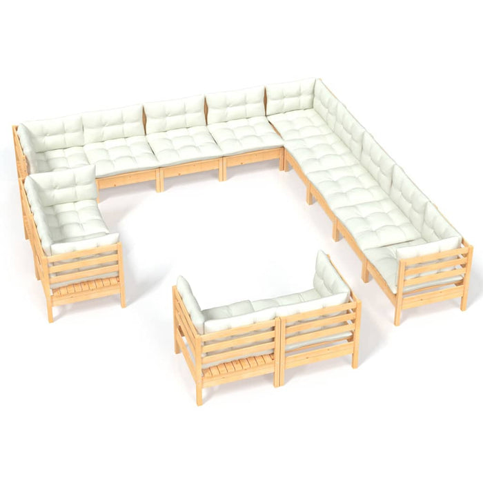 Set mobilier grădină cu perne crem, 13 piese, lemn masiv de pin - WALTI WALTI