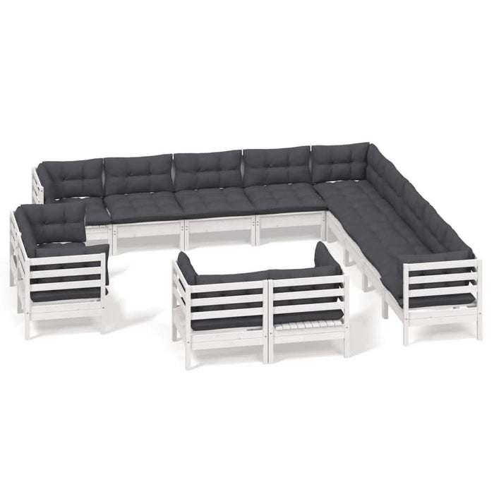 Set mobilier de grădină cu perne, 13 piese alb, lemn masiv pin - WALTI WALTI