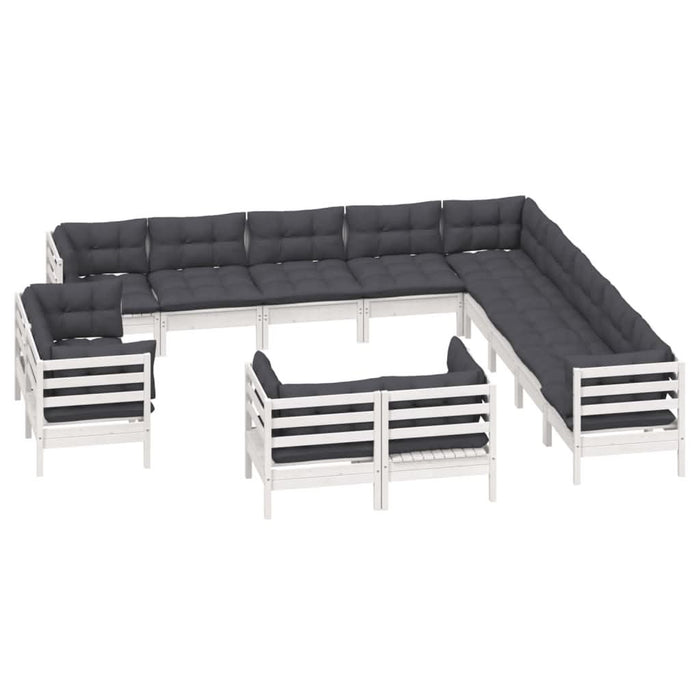 Set mobilier de grădină cu perne, 13 piese alb, lemn masiv pin - WALTI WALTI