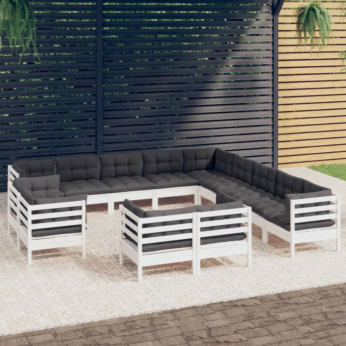 Set mobilier de grădină cu perne, 13 piese alb, lemn masiv pin - WALTI WALTI