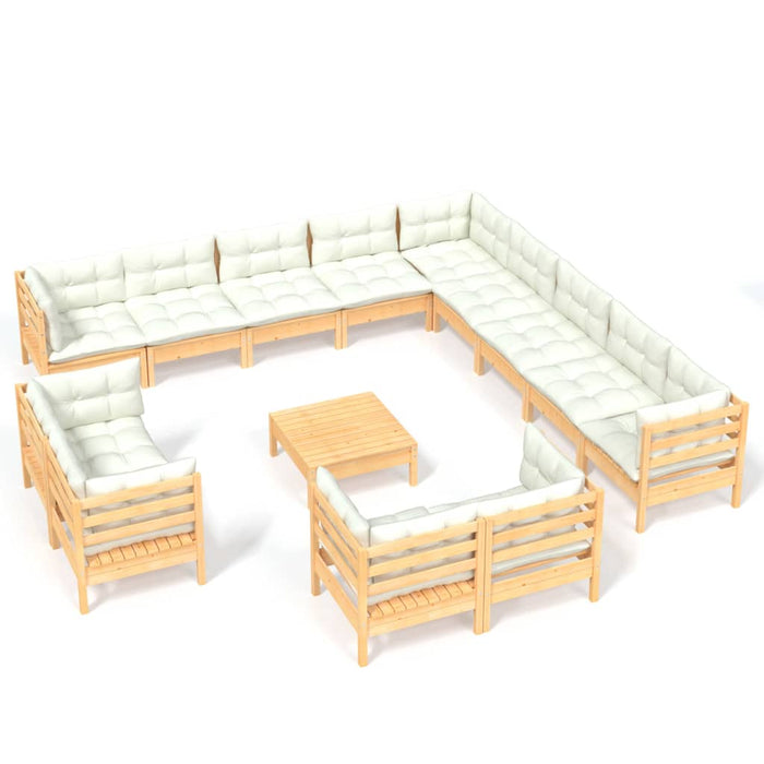 Set de mobilier de grădină & perne 14 piese crem lemn masiv pin - WALTI WALTI