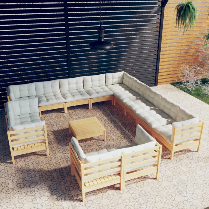 Set de mobilier de grădină & perne 14 piese crem lemn masiv pin - WALTI WALTI