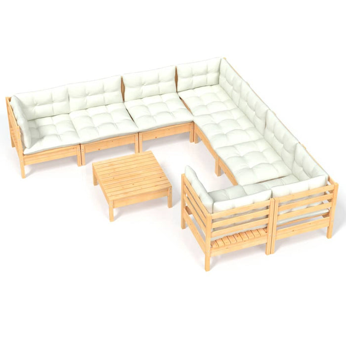 Set mobilier grădină cu perne, 9 piese, crem, lemn de pin - WALTI WALTI