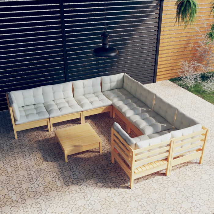 Set mobilier grădină cu perne, 9 piese, crem, lemn de pin - WALTI WALTI