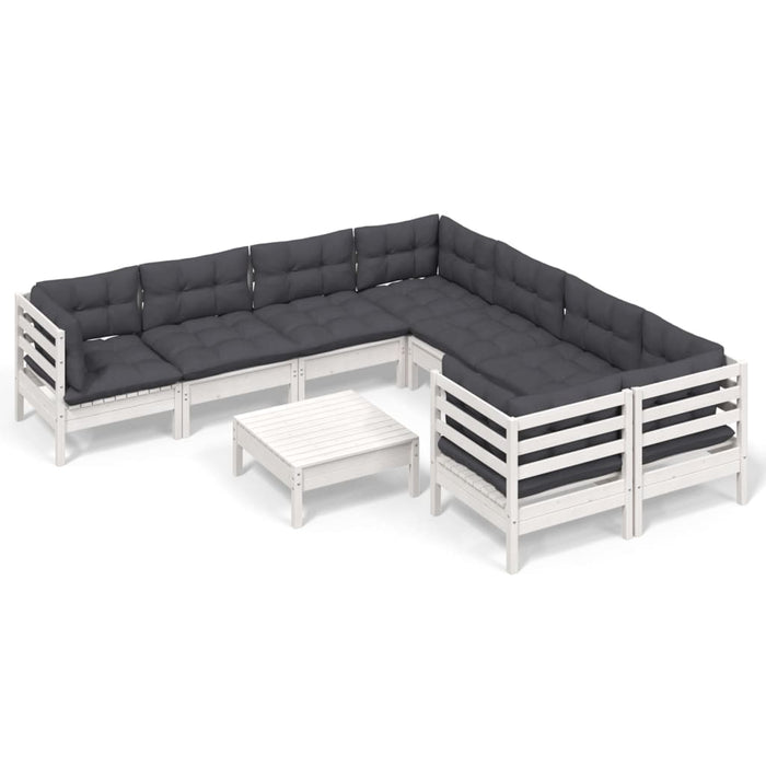 Set mobilier de grădină cu perne, 9 piese, alb, lemn de pin - WALTI WALTI