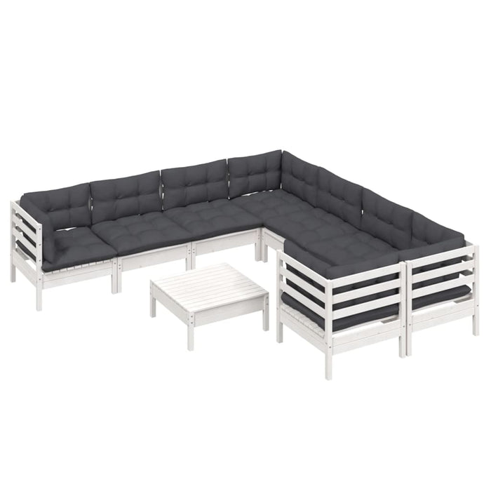 Set mobilier de grădină cu perne, 9 piese, alb, lemn de pin - WALTI WALTI