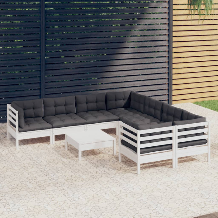 Set mobilier de grădină cu perne, 9 piese, alb, lemn de pin - WALTI WALTI