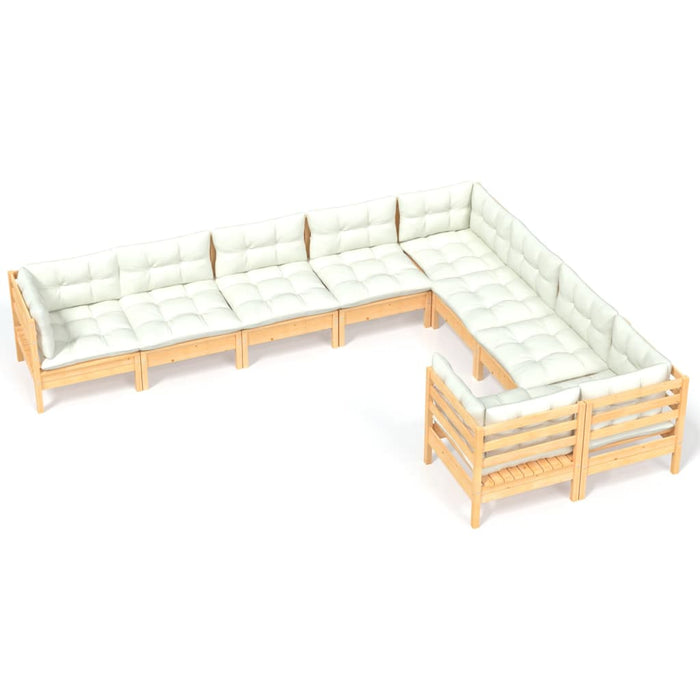 Set mobilier grădină cu perne, 9 piese, crem, lemn de pin - WALTI WALTI