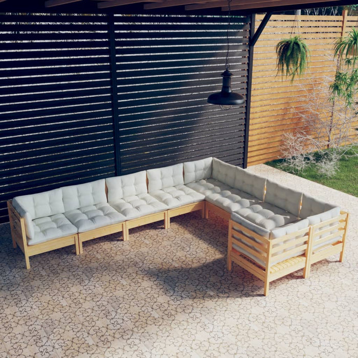 Set mobilier grădină cu perne, 9 piese, crem, lemn de pin - WALTI WALTI