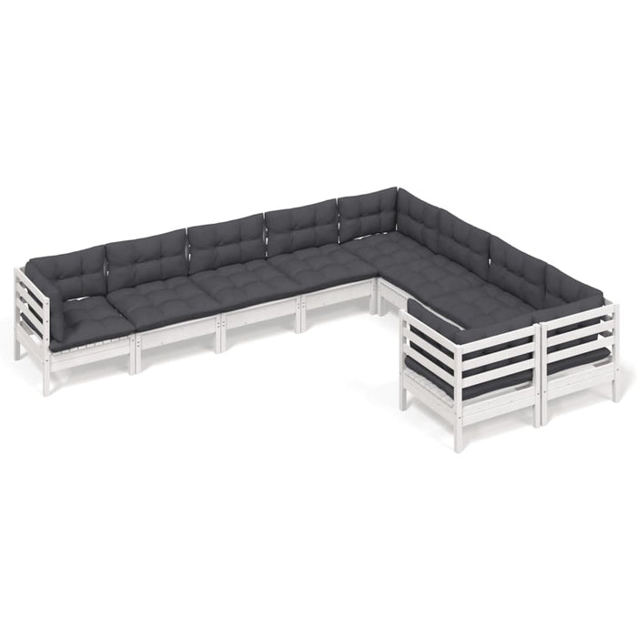 Set mobilier de grădină cu perne, 9 piese, alb, lemn de pin - WALTI WALTI