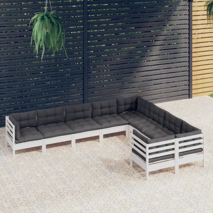 Set mobilier de grădină cu perne, 9 piese, alb, lemn de pin - WALTI WALTI
