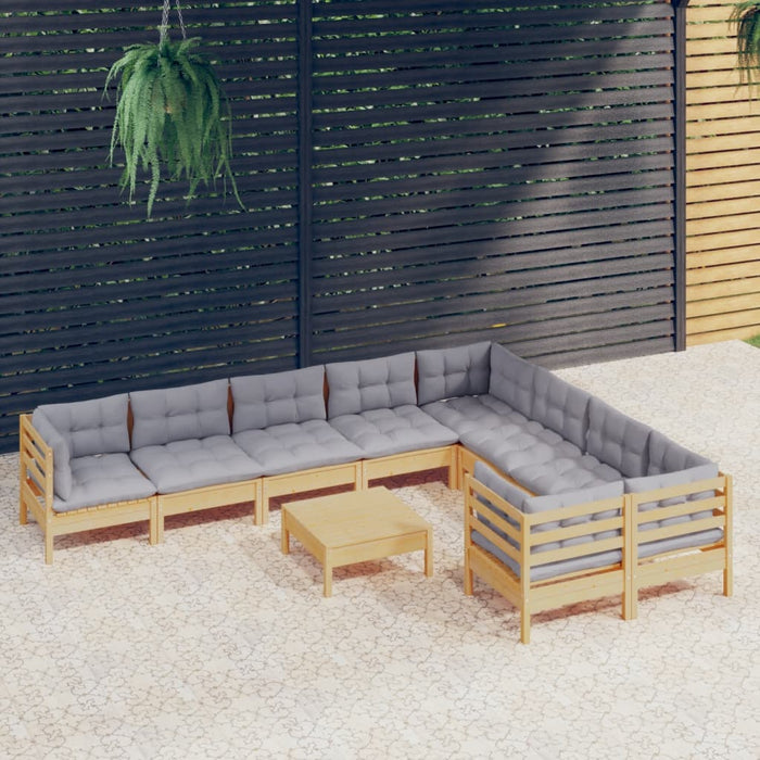 Set mobilier de grădină cu perne gri 10 piese lemn masiv de pin - WALTI WALTI