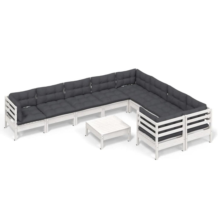 Set mobilier grădină cu perne, 10 piese, alb, lemn de pin - WALTI WALTI