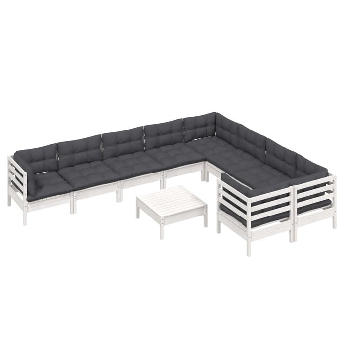 Set mobilier grădină cu perne, 10 piese, alb, lemn de pin - WALTI WALTI