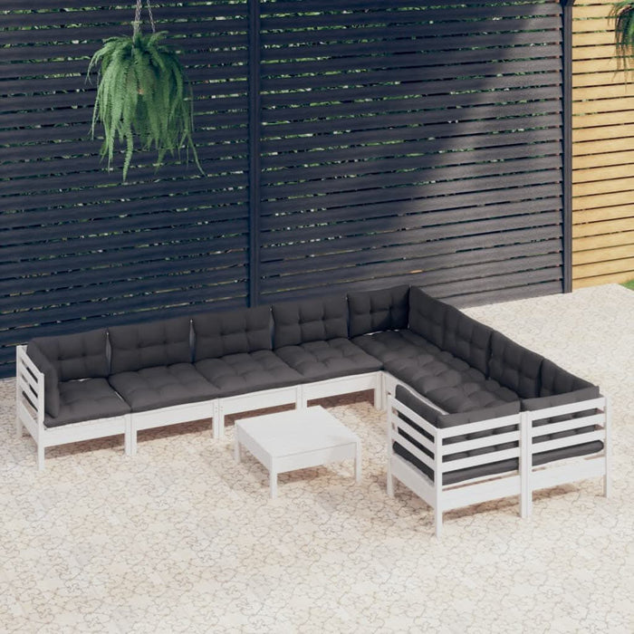Set mobilier grădină cu perne, 10 piese, alb, lemn de pin - WALTI WALTI