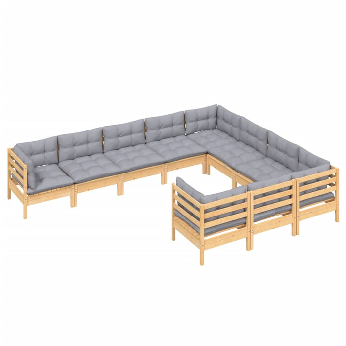 Set mobilier de grădină cu perne gri 10 piese lemn masiv de pin - WALTI WALTI