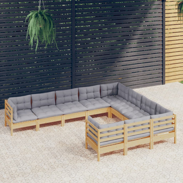 Set mobilier de grădină cu perne gri 10 piese lemn masiv de pin - WALTI WALTI