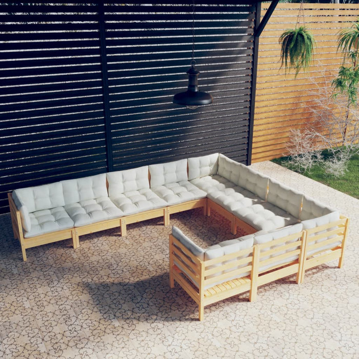 Set mobilier grădină cu perne crem, 10 piese, lemn de pin - WALTI WALTI