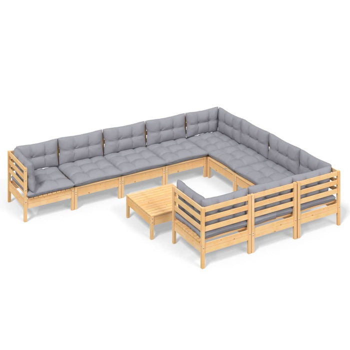 Set mobilier grădină cu perne, 11 piese, gri, lemn de pin - WALTI WALTI