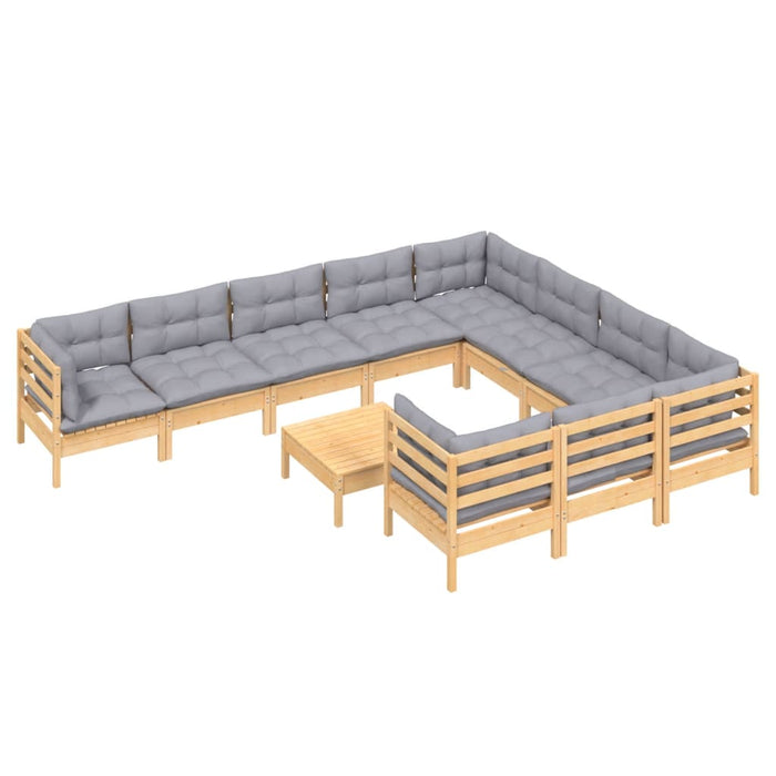 Set mobilier grădină cu perne, 11 piese, gri, lemn de pin - WALTI WALTI