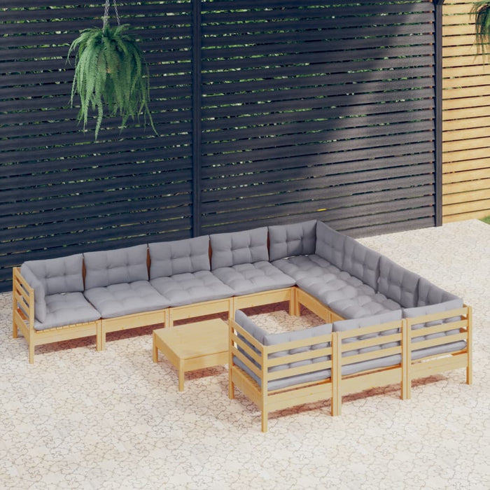Set mobilier grădină cu perne, 11 piese, gri, lemn de pin - WALTI WALTI