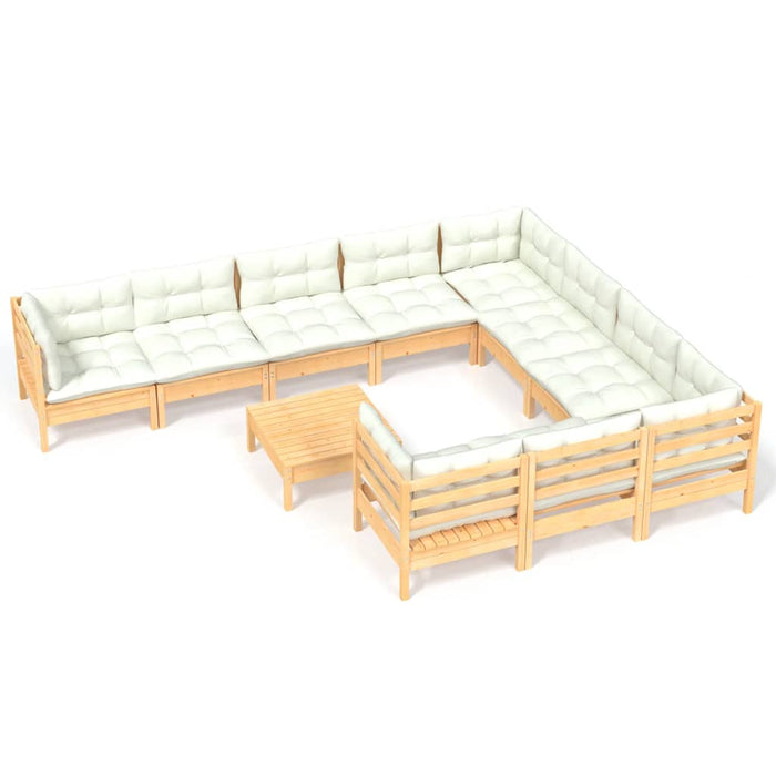 Set mobilier grădină cu perne crem, 11 piese, lemn de pin - WALTI WALTI