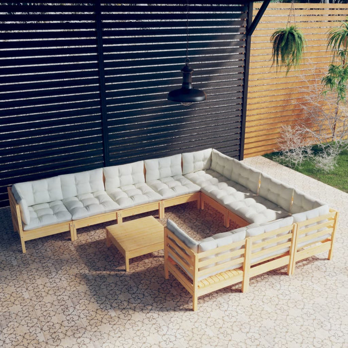 Set mobilier grădină cu perne crem, 11 piese, lemn de pin - WALTI WALTI