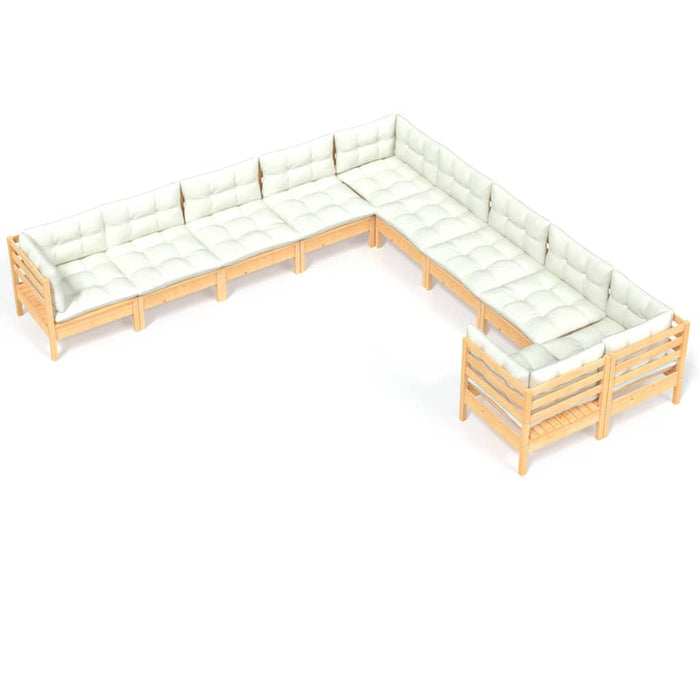 Set mobilier grădină cu perne crem, 10 piese, lemn de pin - WALTI WALTI