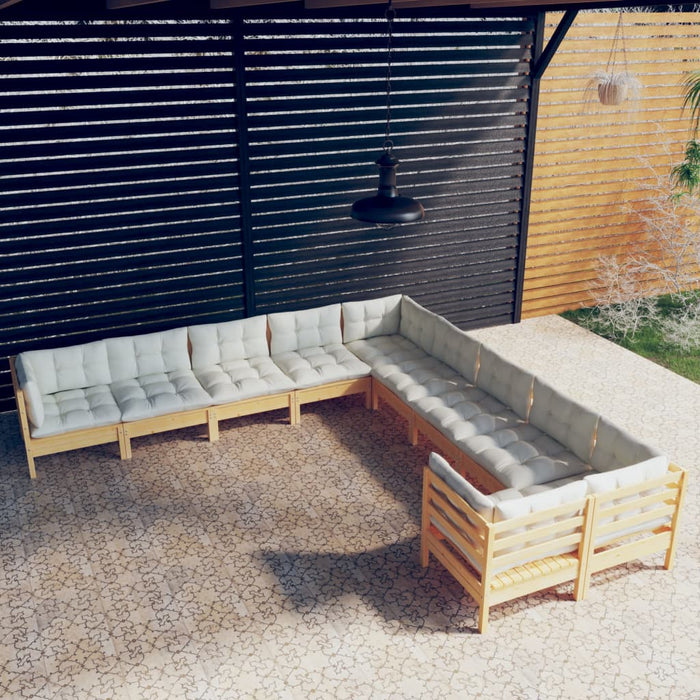 Set mobilier grădină cu perne crem, 10 piese, lemn de pin - WALTI WALTI
