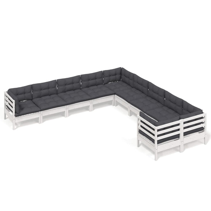 Set mobilier grădină cu perne, 10 piese, alb, lemn de pin - WALTI WALTI