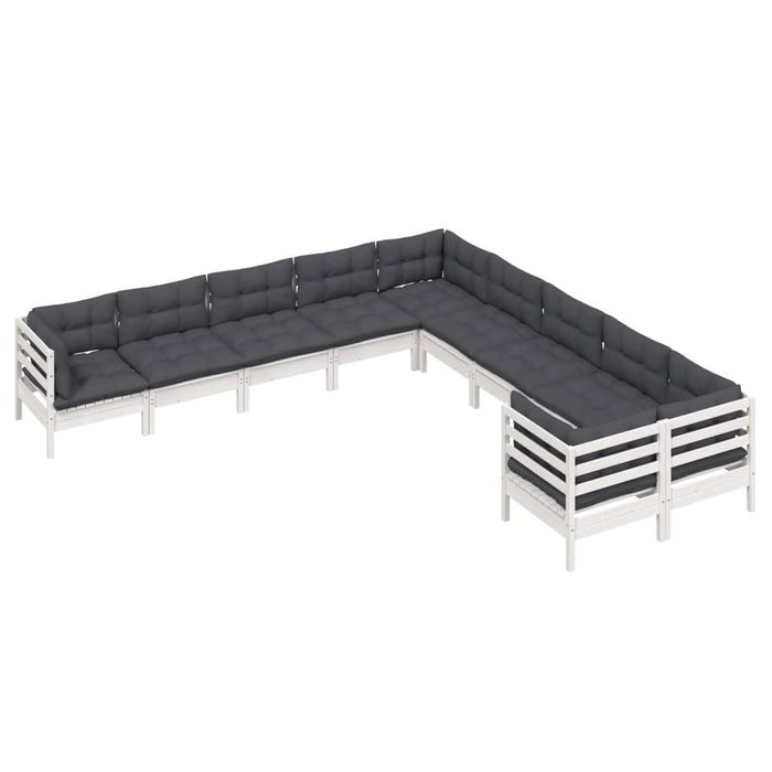 Set mobilier grădină cu perne, 10 piese, alb, lemn de pin - WALTI WALTI