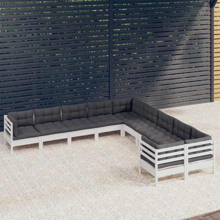 Set mobilier grădină cu perne, 10 piese, alb, lemn de pin - WALTI WALTI