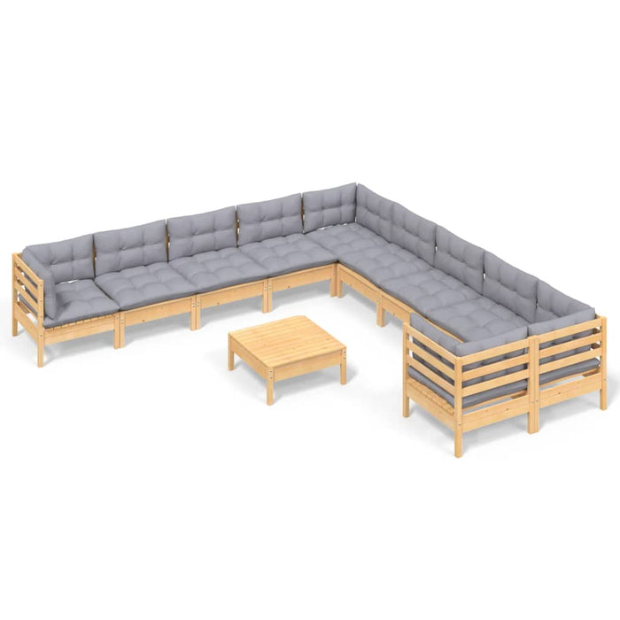 Set mobilier grădină cu perne, 11 piese, gri, lemn de pin - WALTI WALTI