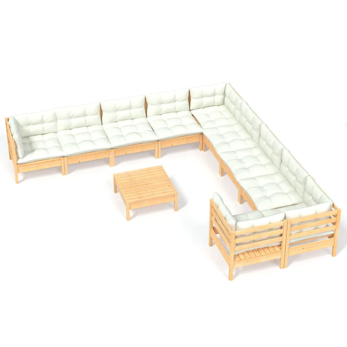 Set mobilier grădină cu perne crem, 11 piese, lemn de pin - WALTI WALTI