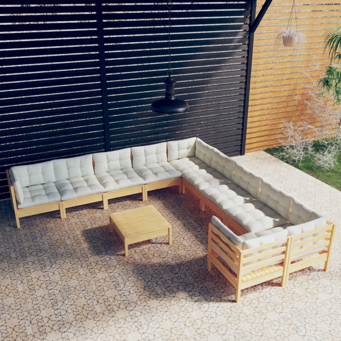 Set mobilier grădină cu perne crem, 11 piese, lemn de pin - WALTI WALTI