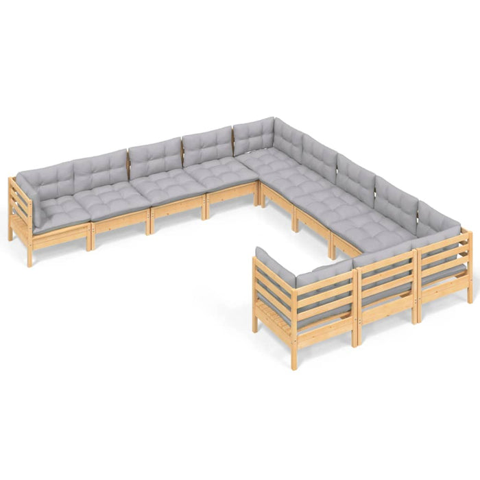 Set mobilier grădină cu perne gri, 11 piese, lemn de pin - WALTI WALTI