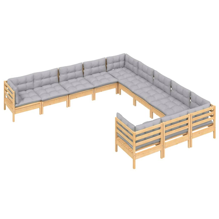 Set mobilier grădină cu perne gri, 11 piese, lemn de pin - WALTI WALTI