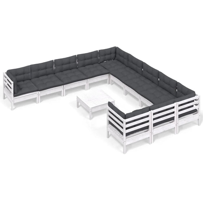 Set mobilier grădină cu perne, 12 piese, alb, lemn de pin - WALTI WALTI