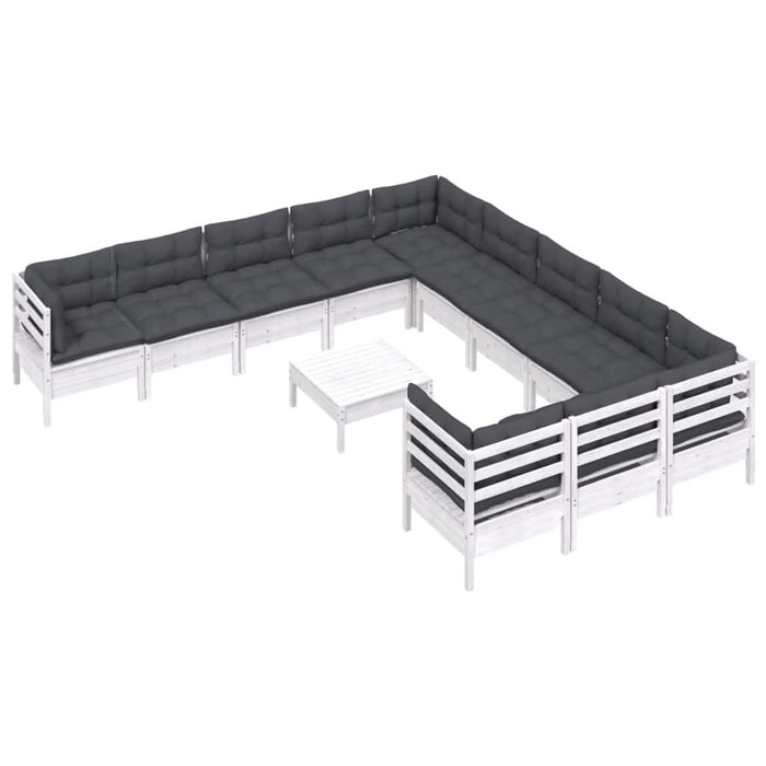 Set mobilier grădină cu perne, 12 piese, alb, lemn de pin - WALTI WALTI