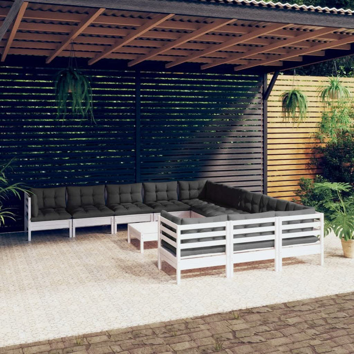 Set mobilier grădină cu perne, 12 piese, alb, lemn de pin - WALTI WALTI