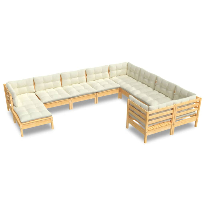 Set mobilier grădină cu perne crem, 10 piese, lemn de pin - WALTI WALTI