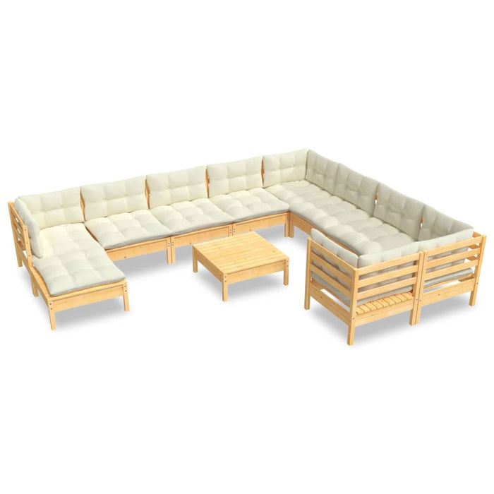 Set mobilier grădină cu perne crem, 11 piese, lemn de pin - WALTI WALTI