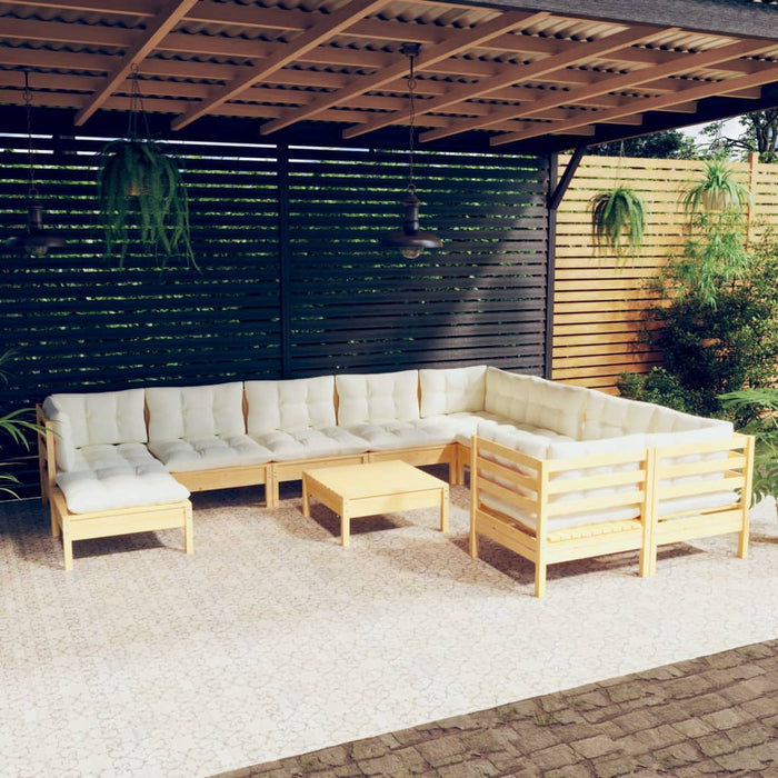 Set mobilier grădină cu perne crem, 11 piese, lemn de pin - WALTI WALTI