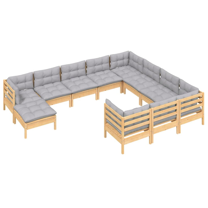 Set mobilier grădină cu perne gri, 11 piese, lemn de pin - WALTI WALTI