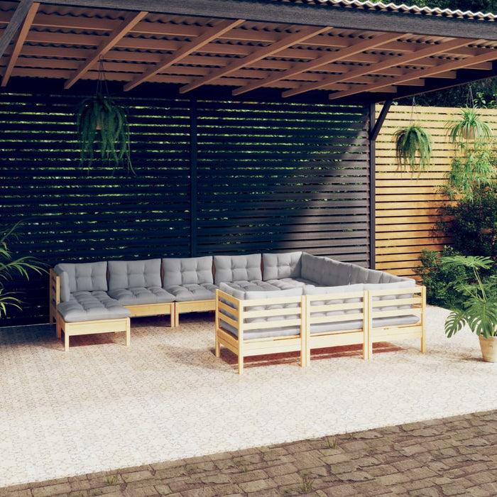 Set mobilier grădină cu perne gri, 11 piese, lemn de pin - WALTI WALTI