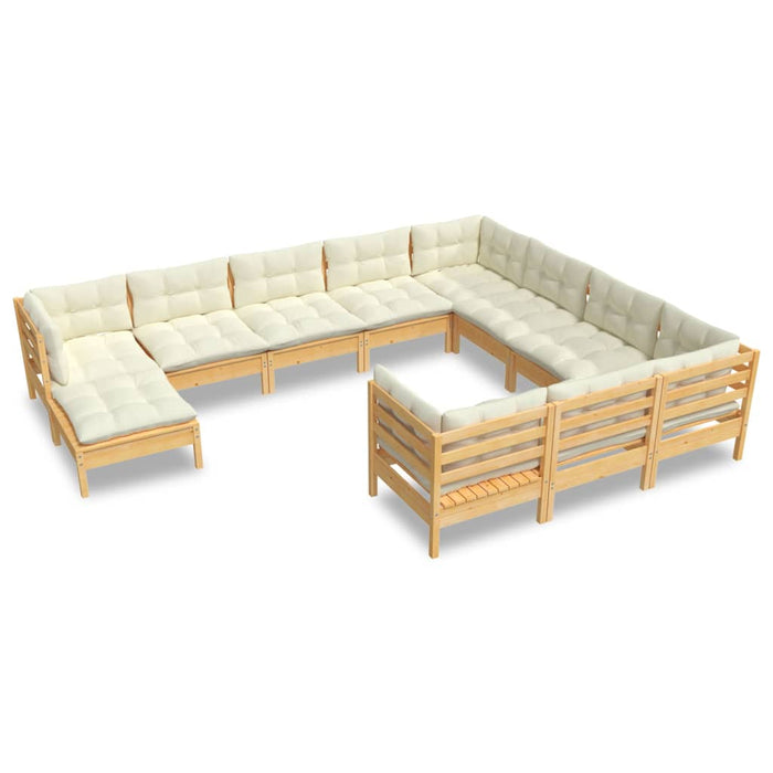 Set mobilier grădină cu perne crem, 11 piese, lemn de pin - WALTI WALTI
