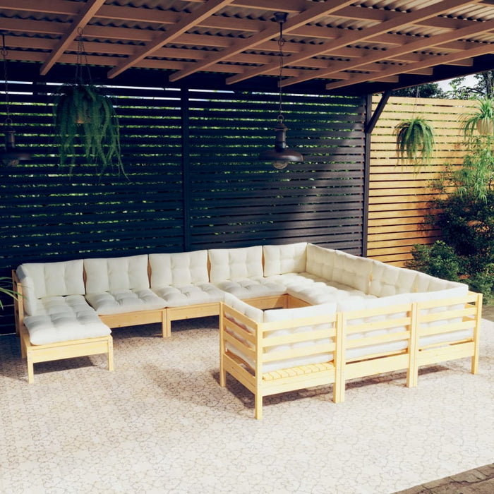 Set mobilier grădină cu perne crem, 11 piese, lemn de pin - WALTI WALTI