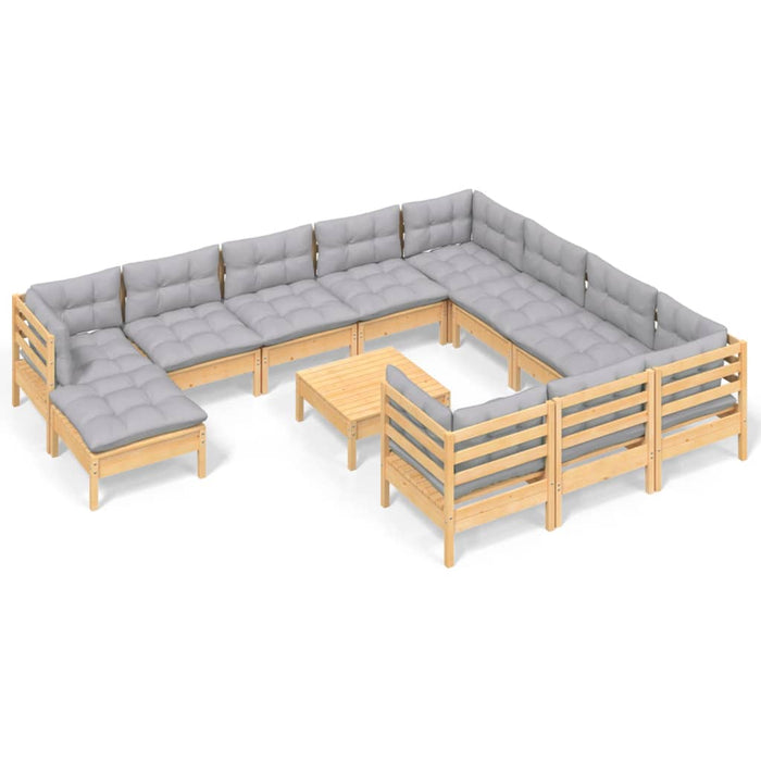 Set mobilier grădină cu perne, 12 piese, gri, lemn masiv pin - WALTI WALTI