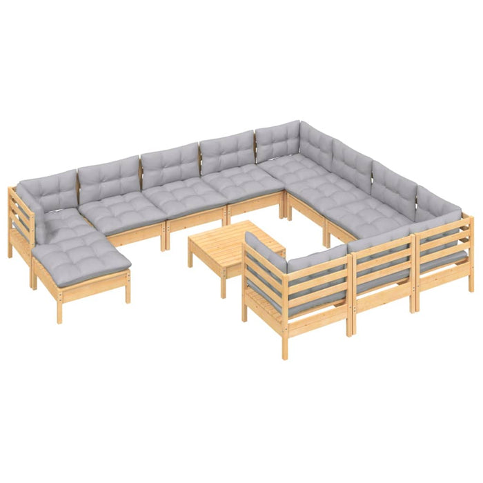 Set mobilier grădină cu perne, 12 piese, gri, lemn masiv pin - WALTI WALTI